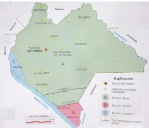 Fig. 1.4.1. Terrenos tectonoestratigráficos expuestos en el estado de Chiapas. Fuente: Monografía Geológico-Minera del estado de Chiapas (Castro-Mora, 1999)