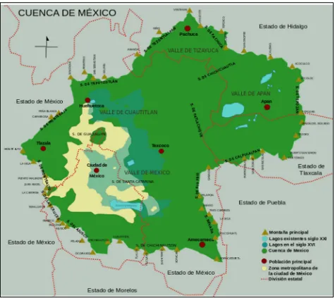 Figura I.2. Esquema de la cuenca del Valle de México. Fuente: https://es.wikipedia.org/wiki/Cuenca_de                    _México