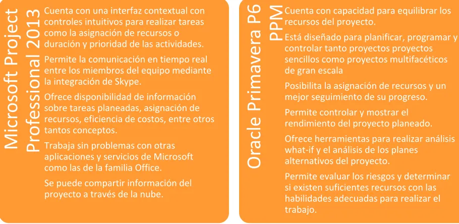 Figura 11. Características de software robusto para la administración de proyectos. 