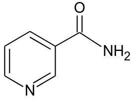 Figura 11. Otros nombres: Estructura química de la nicotinamida ( piridina-3-carboxamida)  niacinamida, nicotinamida , nicotínico de amida de ácido  y vitamina PP
