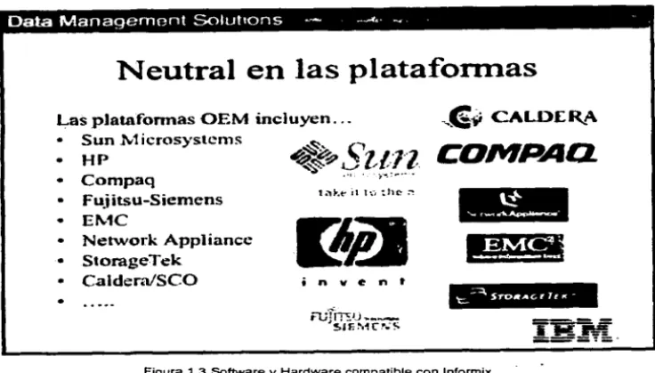 Figura 1.3 Software y Hardware compatible con lnformix 