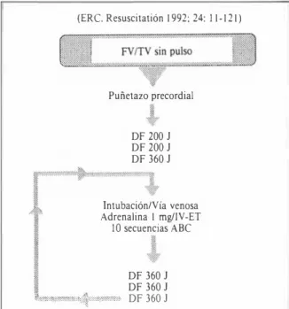 Fig.  J.  Algoritmo para fibrilación  ventricular  o  taqui­
