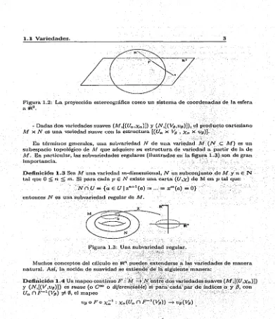 Figura 1.2: a La proyección estereográfica como un sistema de coordenadas· de la esfera IR2 