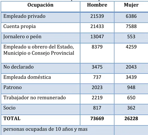 Cuadro N° 1 – Ocupación de la población 