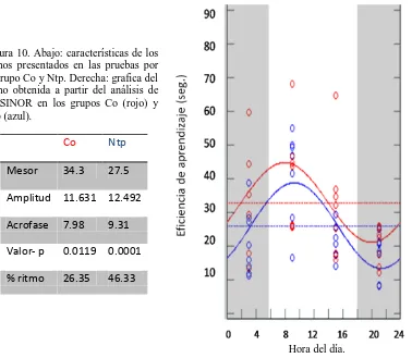 Figura 10. Abajo: características de los ritmos presentados en las pruebas por el crupo Co y Ntp