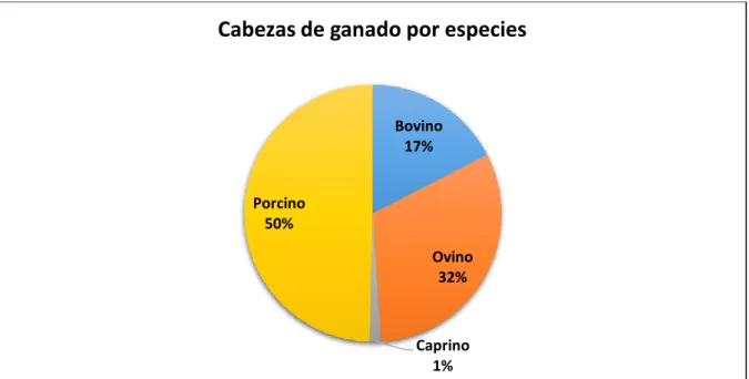 Gráfico 3. Cabezas de ganado de las principales cabañas en Castilla y León. Elaboración propia