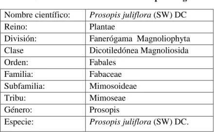 Tabla 1. Clasificación taxonómica de la especie algarrobo .