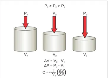 Figura 1.8: Cilindro de un material o fluido sometido a diferentes presiones en el  laboratorio