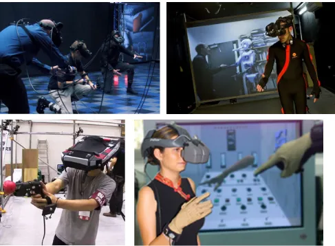 Fig. 4. Podemos observar los diferentes accesorios usados para la realidad virtual inmersiva, desde cascos o visores, hasta guantes y otras herramientas usadas para interactuar en el ambiente virtual