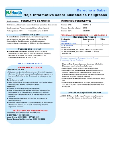 Derecho A Saber Hoja Informativa Sobre Sustancias Peligrosas 0328