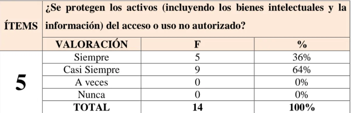 GRÁFICO Nº 5: Protección de los activos   