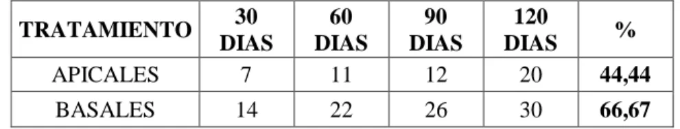 Tabla 11. Porcentaje de prendimiento a los 120 días. 