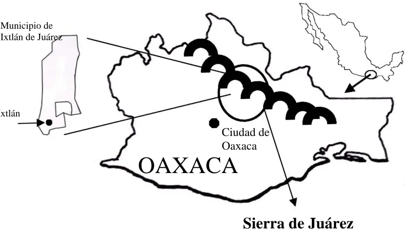 Figura 1. Mapa de Oaxaca, Sierra de Juárez e Ixtlán 