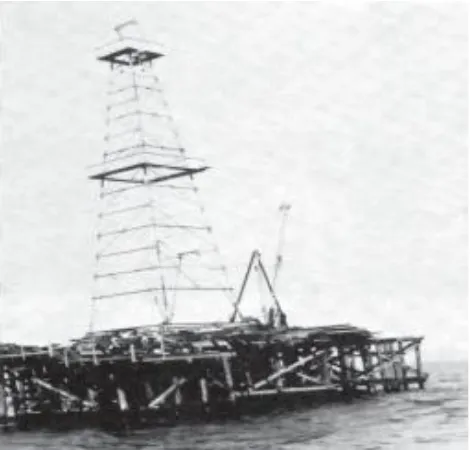 Fig. 1.2 Vista completa de una plataforma de madera, en McFaddin, Texas, en 1938. 