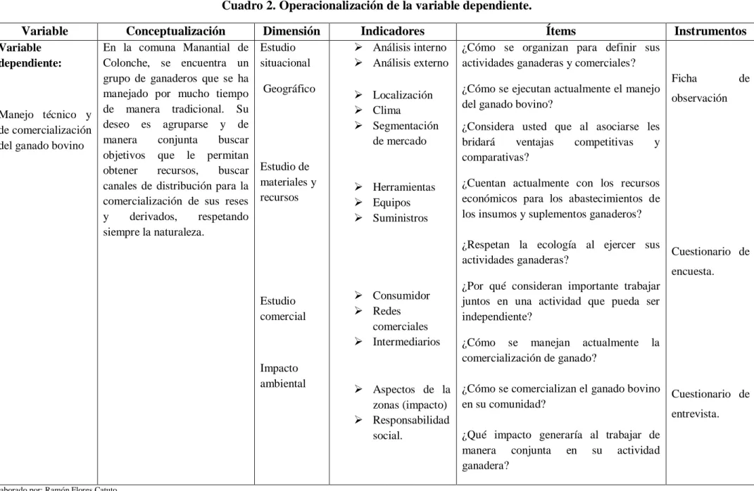 Cuadro 2. Operacionalización de la variable dependiente. 