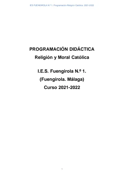 PROGRAMACIÓN DIDÁCTICA Religión Y Moral Católica. I.E.S. Fuengirola N.º ...