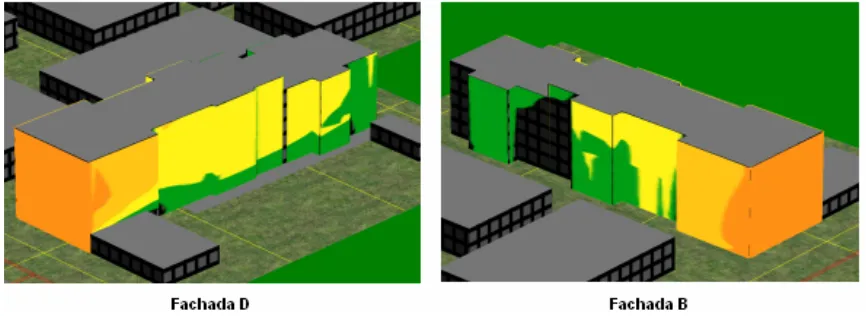 Fig. 4: Ejemplo de representación en 3D de niveles sonoros en fachada 