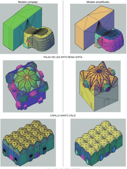 Figura 3. Modelos geométricos visuales y acústicos de las salas para las cuales se han construido los dos  modelos