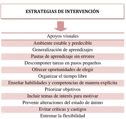 Figura 2. Estrategias de intervención para niños con Síndrome de Asperger  según la Asociación Española de  Síndrome de Asperger 