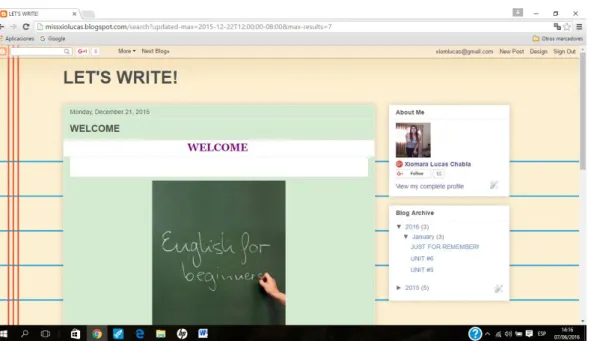 Illustration No.  8: Teacher’s blog home page. 