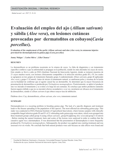 Evaluación del empleo del ajo Allium sativum y sábila Aloe vera en lesiones cutáneas