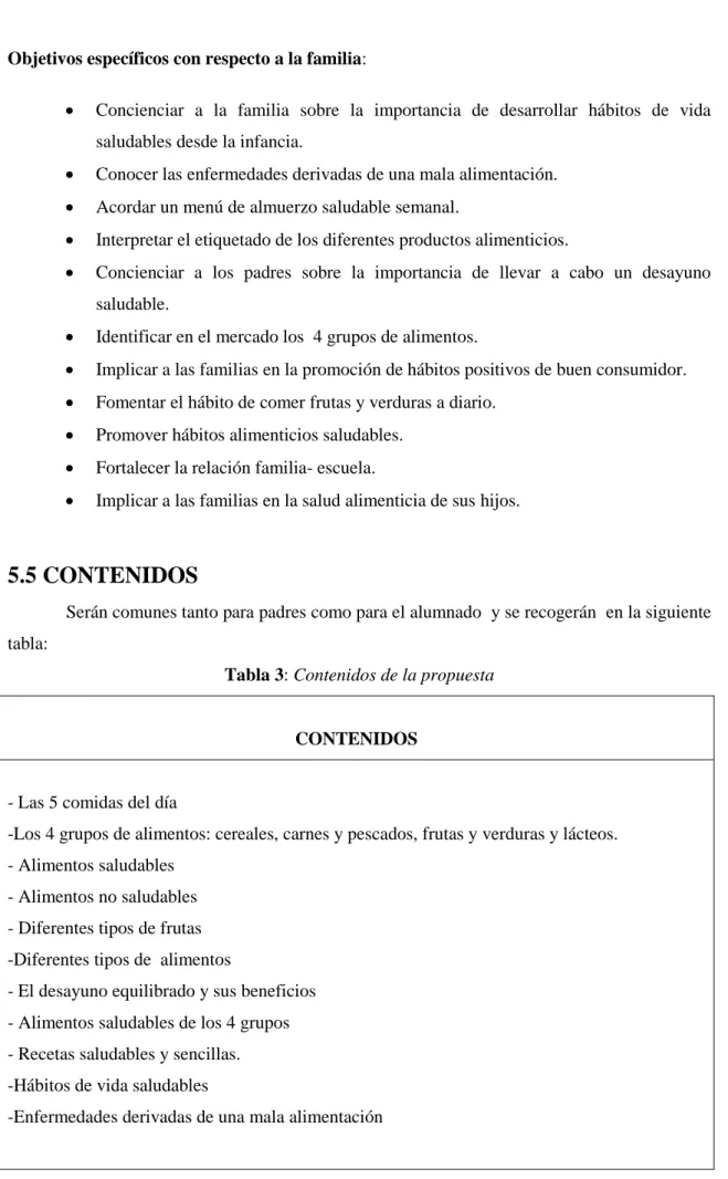Tabla 3: Contenidos de la propuesta 