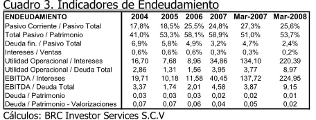 Cuadro 3. Indicadores de Endeudamiento 