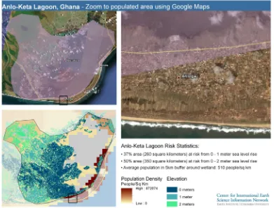 Figure 5. Sea level rise risk and impediments to Ramsar Site migration: Anlo-Keta Lagoon Complex, 