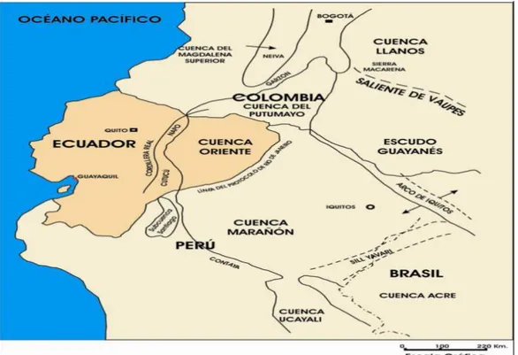 Figura 1.4 Mapa de Ubicación de la Cuenca Oriente Fuente: La Cuenca Oriente Geología y Petróleo