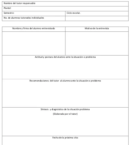 Fig.  7 Ejemplo de formato que debe ser llenado por el profesor tutor durante la tutoría individual 