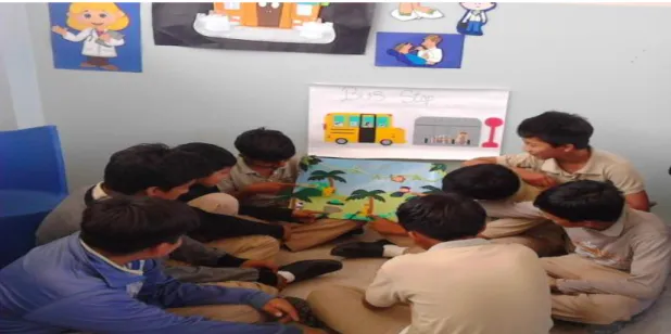 Illustration 8: Students working in groups in the conversational club. 