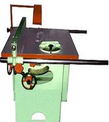 tablero que permite el paso del disco de sierra, un motor y un eje.               