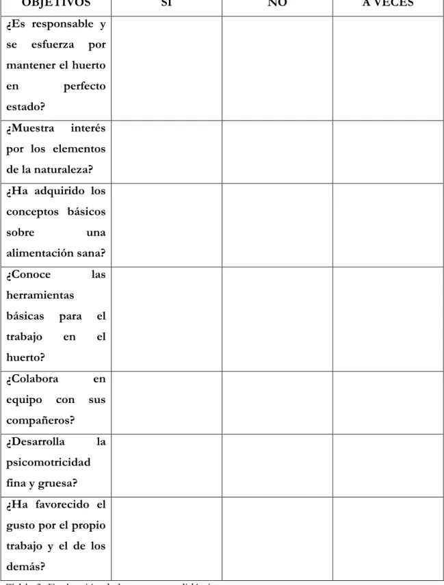 Tabla 3: Evaluación de la propuesta didáctica 