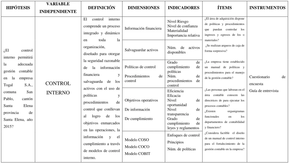 Cuadro N° 1 Variable Independiente 