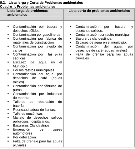 Cuadro 1. Problemas ambientales 
