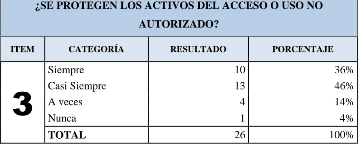 TABLA Nº 3: Protección de los Activos 