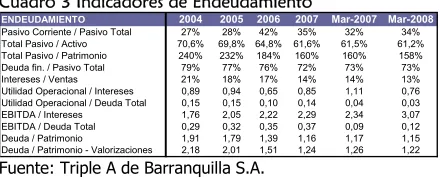 Cuadro 3 Indicadores de Endeudamiento 