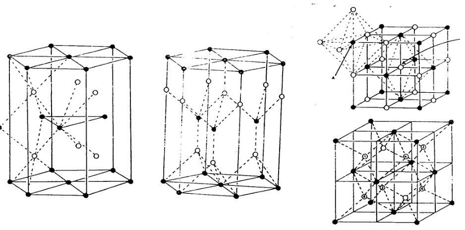 Figura 1.3. Huecos octaédricos y tetraédricos en empaquetamientos: (izq.) HC, (dcha.) CCC 