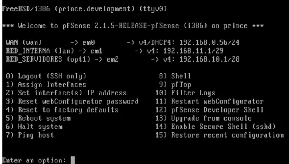 Figura 9     Pantalla principal de pfSense 