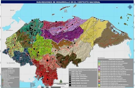 FIGURA 1. Las 16 Sub Regiones de Honduras. Visión de País y Plan de Nación. Fuente: SEPLAN, 2010