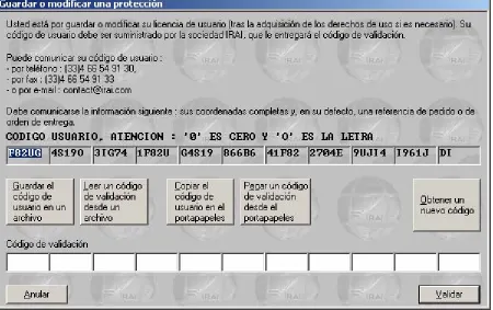 Cuadro de diálogo de registro de una licencia. 