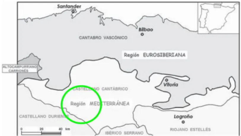 Figura 6: Mapa biogeográfico del Sector Castellano-Cantábrico. (Ladero Álvarez et al., 2008)