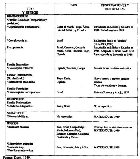 CUADRO 1. ENEMiGOS NATURALES DE LA BROCA DEL CAFk (Hjp&memu kmpd) 