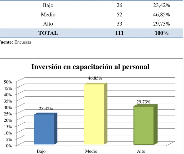 Cuadro 15. Inversión en capacitación al personal 