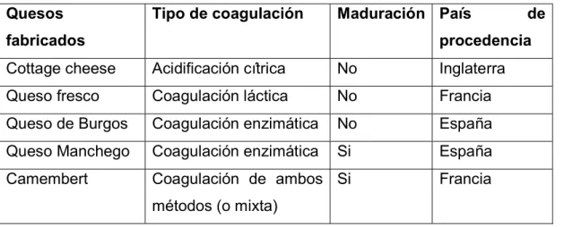 TABLA 1: DISTINTOS TIPOS DE PROCESO DE LOS QUESOS FABRICADOS 