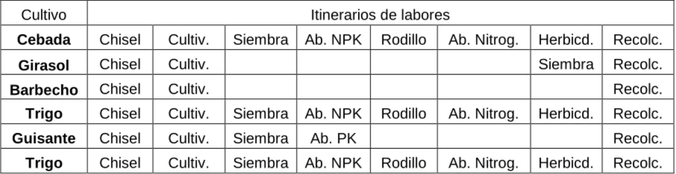 Tabla nº 13: Itinerarios de labores. 