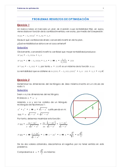 PROBLEMAS RESUELTOS DE OPTIMIZACIÓN