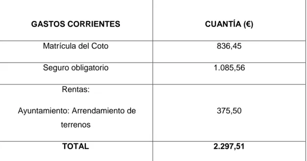 Tabla 27: Gastos previstos de forma anual para cada temporada que se incluye  en el presente Proyecto