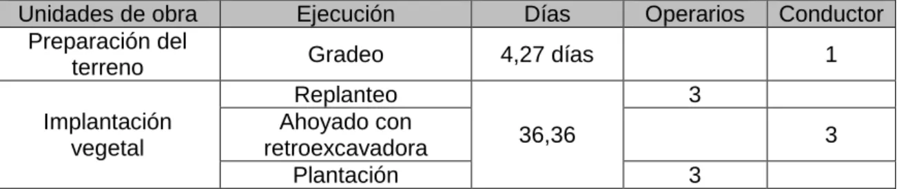 Tabla 9. Planificación de la ejecución de las obras 
