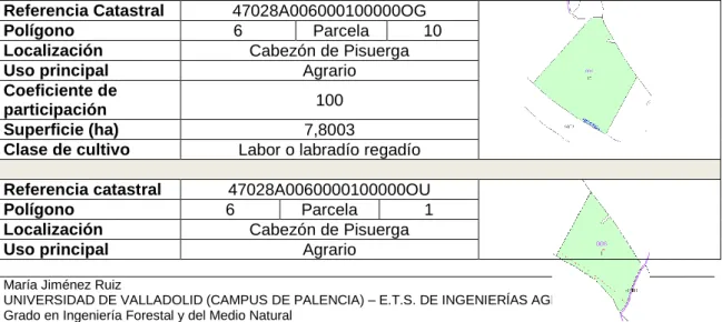Tabla 1. Datos descriptivos y gráficos de la parcela donde se llevará a cabo la repoblación